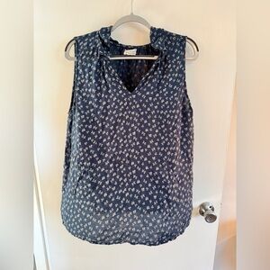 Velvet Midnight Blue Floral Sleeveless Blouse XL